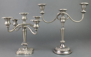 A silver plated 5 light candelabrum 9 1/2" and a 3 light ditto 