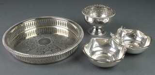 A silver plated 2 division hors d'oeuvres dish 8" and minor items