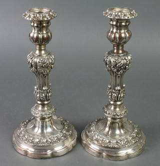 A pair of silver plated baluster candlesticks 9 1/2" 