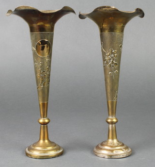 A pair of Edwardian silver plated repousse posy vases 9" 