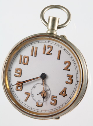A silver plated Goliath pocket watch with seconds at 6 o'clock 