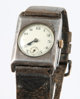 A gentleman's silver cased wristwatch with seconds at 6 o'clock and red 12 together with a rectangular ditto 