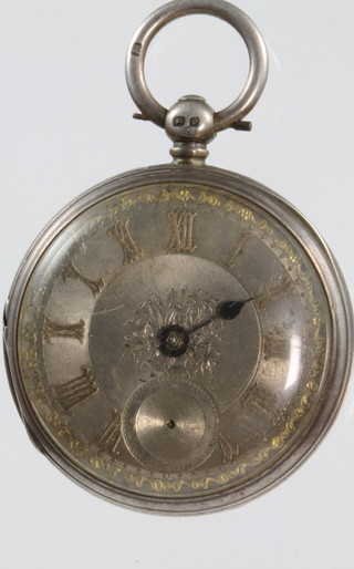 A silver key wind pocket watch with champagne dial and seconds at 6 o'clock 