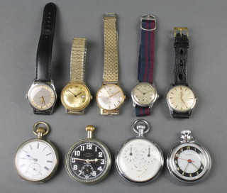 An Army issue plated cased black dial 30 hour non luminous pocket watch, the dial inscribed B.L.216 with seconds at 6 o'clock, minor wrist and pocket watches