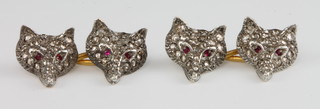 A pair of Edwardian style diamond and ruby fox head cufflinks 