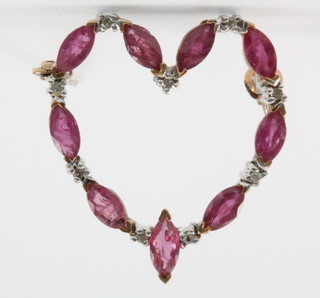 A 9ct gold gem set heart brooch 