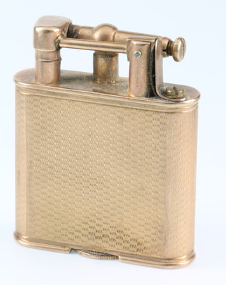 A Dunhill 9ct gold petrol cigarette lighter with engine turned decoration 2" 