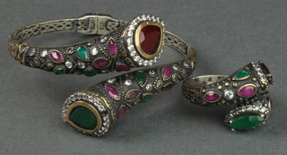An Indian gem set articulated bangle and matching ring 