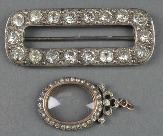 A 19th Century paste set oval locket, a ditto paste set oval buckle