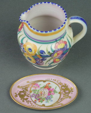 A 1970's Poole jug decorated with flowers 4 1/2", a Limoges oval pin dish 4 1/2" 