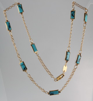 An 18ct gold turquoise set necklace 18" 