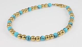 A 9ct gold turquoise bead bracelet 