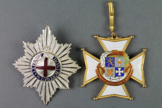 A household division drum major's badge and a Continental enamelled medallion
