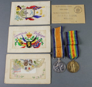 World War One pair to L/14495 DVR. G.Smith R.A. together with record office certificate and sweetheart postcard