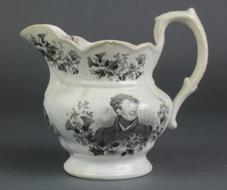 An 18th Century transfer print commemorative jug - To the memory of his late Majesty King George IV, 6" 