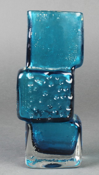 A Whitefriars turquoise glass drunken bricklayer vase 8" 