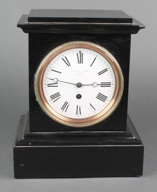 Barraud and Lunds, Vendors, 49 Cornhill, a Victorian 8 day timepiece with silvered dial contained in a black iron case, the dial marked London 5463