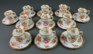 11 Dresden Sprays floral and gilt coffee cups and saucers