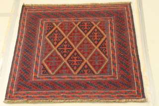 A red and blue ground tribal Gazak rug 43" x 43" 