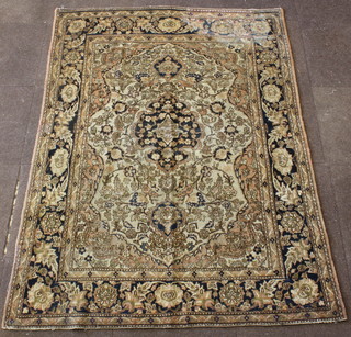 A Persian Tabriz rug with white and blue ground and central medallion, some wear 75" x 54" 