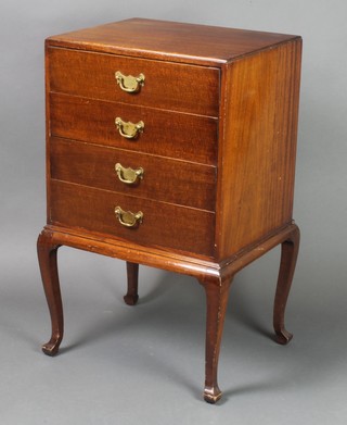 A mahogany music chest fitted 4 long drawers raised on cabriole supports 30"h x 18"w x 14"d 