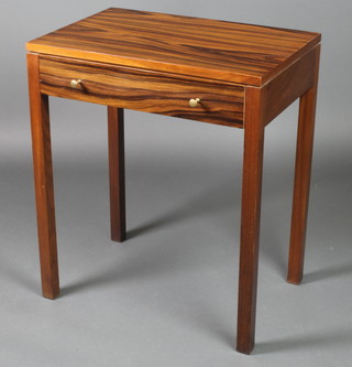A rectangular rosewood finished side table fitted a drawer and raised on square supports 28"h x 24"w x 16"d 