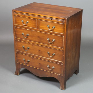 A Georgian style mahogany bachelors chest fitted a brushing slide above 2 short and 3 long drawers with brass swan neck drop handles, raised on splayed bracket feet 29 1/2" x 24"w x 16"d 