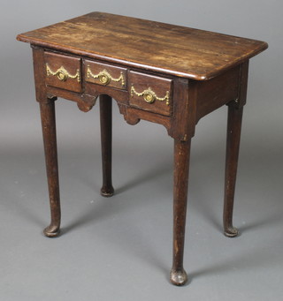 An 18th Century rectangular oak low boy fitted 3 short drawers, raised on club supports 27"h x 26"w x 16"d 