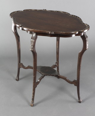 An Edwardian oval carved mahogany 2 tier occasional table, raised on 4 carved cabriole supports 28"h x 27 1/2"w x 18  1/2"d 