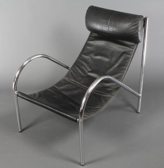 A stylish 1960's chrome and black leather easy chair 