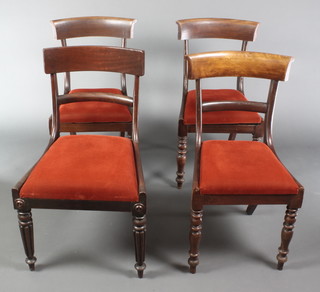 3 19th Century mahogany bar back dining chairs with drop in seats on turned supports, together with a similar chair with replacement bar back 