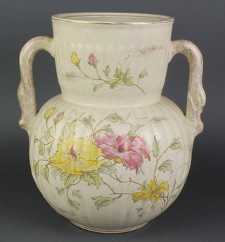 An Edwardian baluster 2 handled vase with floral decoration 18" 