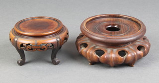 A 19th Century Chinese carved hardwood vase stand 4", a ditto 3" 