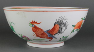 A 20th Century Chinese famille rose bowl decorated with cockerels 10" 