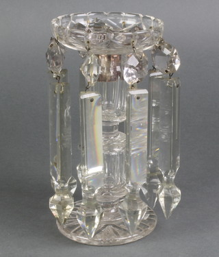 A 19th Century clear glass faceted lustre with faceted drops 