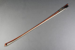 A "silver" and mother of pearl mounted violin bow 29" 