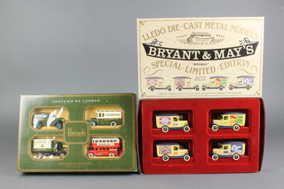 A Matchbox Special limited edition set of delivery vans and a Harrods souvenir set of 3 vans and a double decker bus  