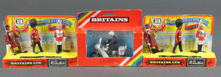 6 W Britains figures E17 - Beefeater, Guardsman and Lifeguard together with a Britains 9673 Police motorcyclist 