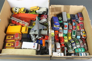 A Dinky Triang Autobus and other toy cars contained in 2 boxes 
