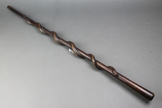 First World War, a carved wooden stick decorated a serpent, marked souvenir Du Front 1914-15, 16" 