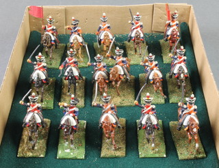 16 various Napoleonic War toy soldiers of British Light Dragoons including 2 standard-bearers and 2 trumpeters 