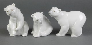 3 Lladro figures of polar bears, 1 standing, 2 seated
