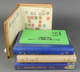 A Stanley Gibbons album of used World stamps, an album of Commonwealth presentation stamps to commemorate the Wedding of Prince Charles and Lady Diana, Commonwealth stamps to commemorate the 80th birthday of The Queen Mother, an album of  Yangzhou presentation stamps and a red Standard album of used world stamps 