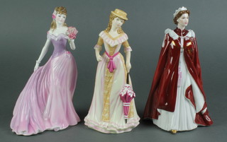 2 Royal Worcester figures in celebration of The Queen's 80th birthday 2006 9" and Jessica Summer Romance 9" together with a Royal Doulton figure - Pretty Ladies Spring 8 1/2" 