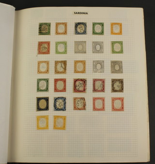 An album of used world stamps including Sardinia, Saudi Arabia, Serbia, Sharjah  