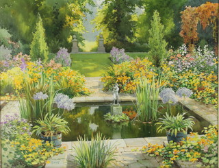 E W H, watercolour, an English country garden study, monogrammed 15" x 19" 