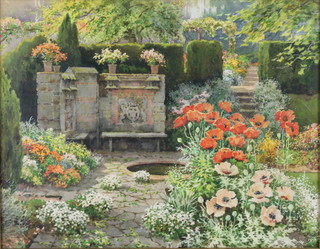 An early 20th Century watercolour, a study of a country house garden, unsigned 13 1/2" x 17 1/5" 