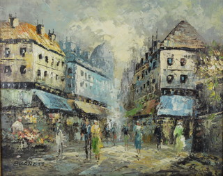 Burdett, oil painting on canvas, a Parisian street scene with figures 15 1/2" x 19 1/2" 