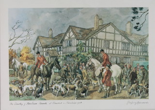 Geoffrey Sparrow, print, "The Crawley and Horsham Hounds at Cisswood Horsham 1958" 9 1/2" x 14 1/2" 