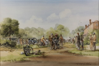 Douglas E West, watercolour, a study of dirt track racing  at Highbeech Essex, signed 14 1/2" x 21 1/2" 